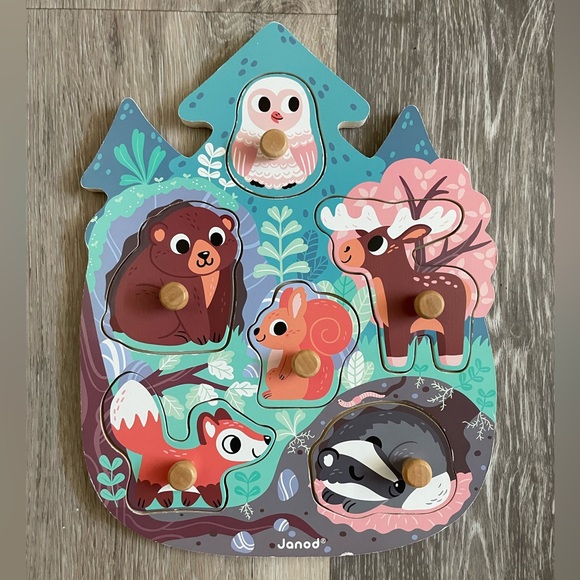 Janod Peg Puzzle, woodlands forest animals, wooden puzzle - Picture 1 of 1